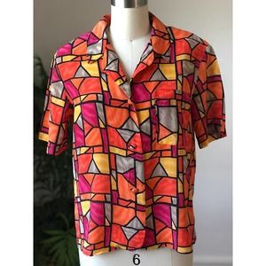 90s Robbie Bee Stained Glass Print Blouse (Medium)